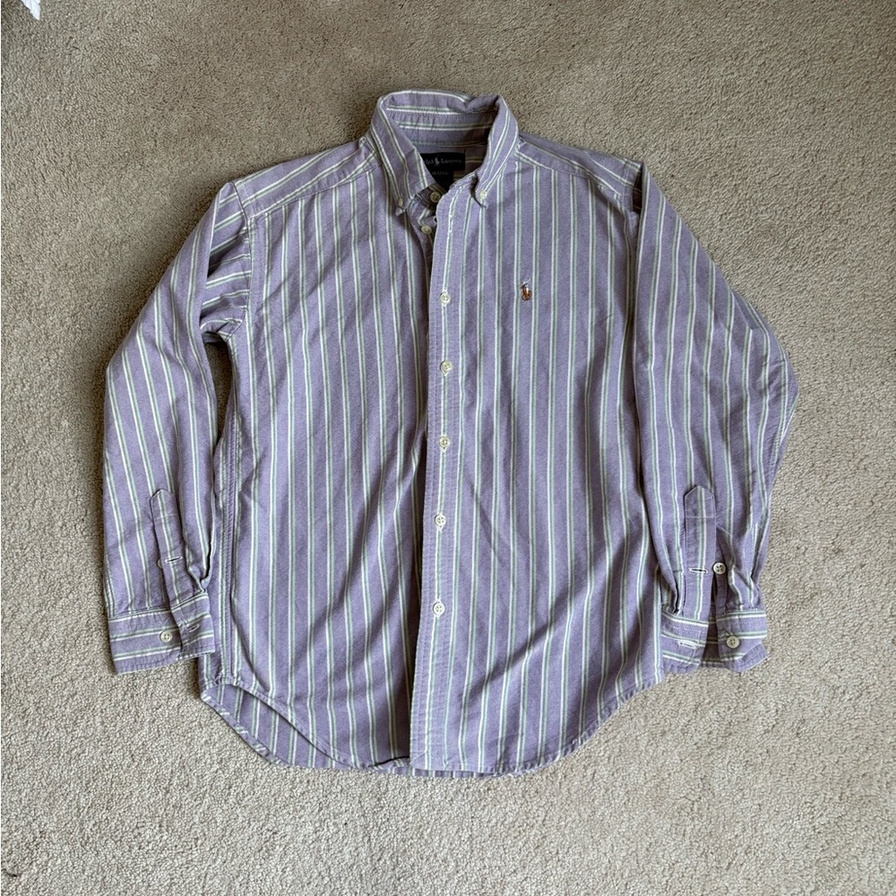 Boys Youth Polo Ralph Lauren Purple Striped Button-Down Shirt Size M 10/12